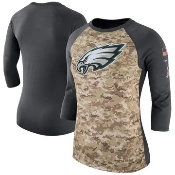 Johnny King Philadelphia Eagles Women's Legend Olive Salute to Service  Scoop Neck T-Shirt